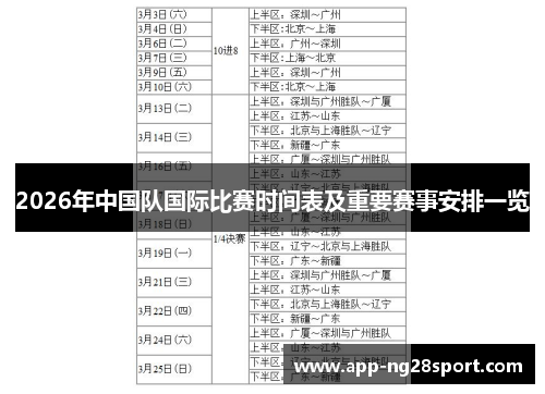 2026年中国队国际比赛时间表及重要赛事安排一览 2026年中国队国际比赛时间表及重要赛事安排一览